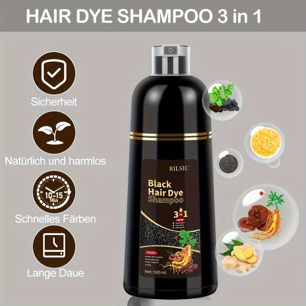 Grey Hair Coverage Shampoo 2 Pack 3-in-1 Herbal Hair Dye Kit with Plant-Based Squalane Colors in Minutes Includes Gloves Earmuffs Headgear Shawl Black Dark Brown Chestnut 500ml Eac - product image 10