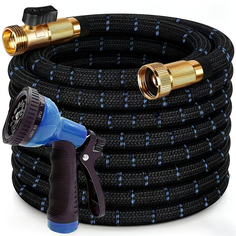 Garden Hose 100/150/75/50/25/15/10ft, Kink Free Flexible Water Hose With 10-Pattern Spray Nozzle, Lightweight Hose Pipe, Leak Proof, 1/2" Swivel Connectors - product image