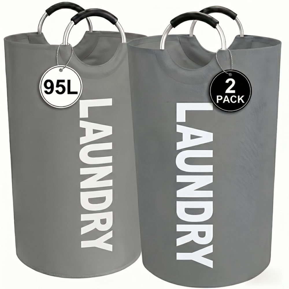 Laundry Basket 2pcs Large Foldable 25.1 Gallon, Collapsible Elevated Hamper with Half-Ring Handles for Bedroom, Bathroom & Laundry Room, Multiple Color Options - product image 5