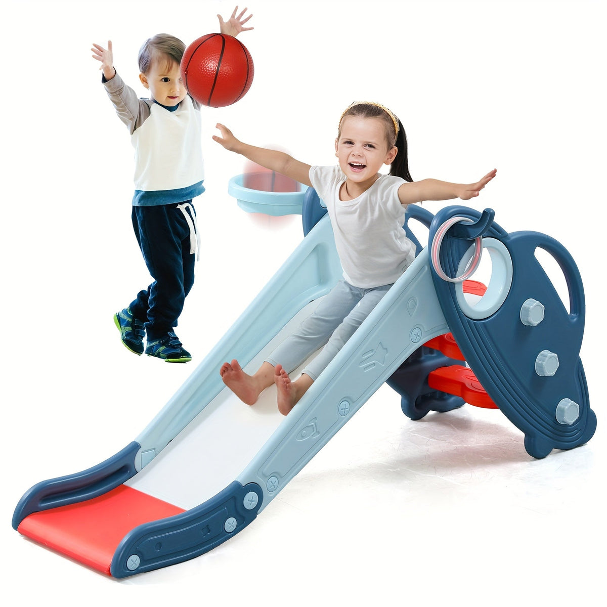 Foldable Toddler Slide for Indoor & Outdoor | Kids Home Climbing Play Set, Birthday Gift for Boys & Girls | Non-Slip Steps, Safe Handrail, Anti-Slip Mat, Extra-Long Buffer Slide