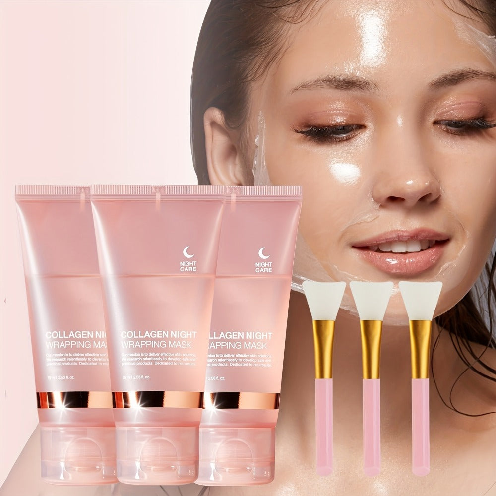 Collagen Night Mask with Brush Overnight Face Mask Hydrating Anti-Aging Sleeping Mask Elasticity Repair Skin Care for All Skin Types - product image
