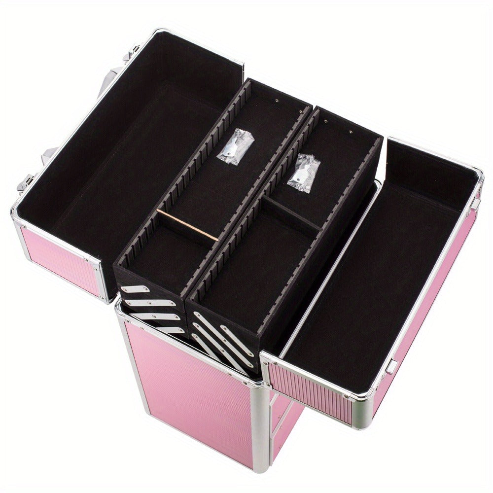 Makeup Train Case 4 Tier Lockable with Extendable Trays Large Capacity Cosmetic Organizer Box for Makeup Artists Salon Professional Beauty Storage Portable Travel Case Pink - product image 8