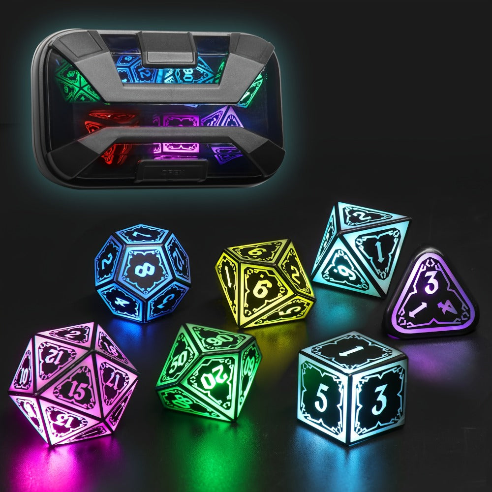Illuminated Polyhedral Dice with Type-C Charging Case for D&D RPG Tabletop Games, Astral Shard Black, Glow in Dark Gift for Gamers – RGB LED DND Dice Set - product image 7