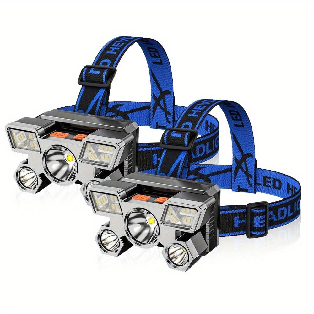 LED Headlamp 2 Pack USB Rechargeable IP44 Waterproof | 5 LED Multi-Mode Head Flashlight | Hands-Free Light for Camping Running Fishing Hiking Outdoor Adventures - product image 2