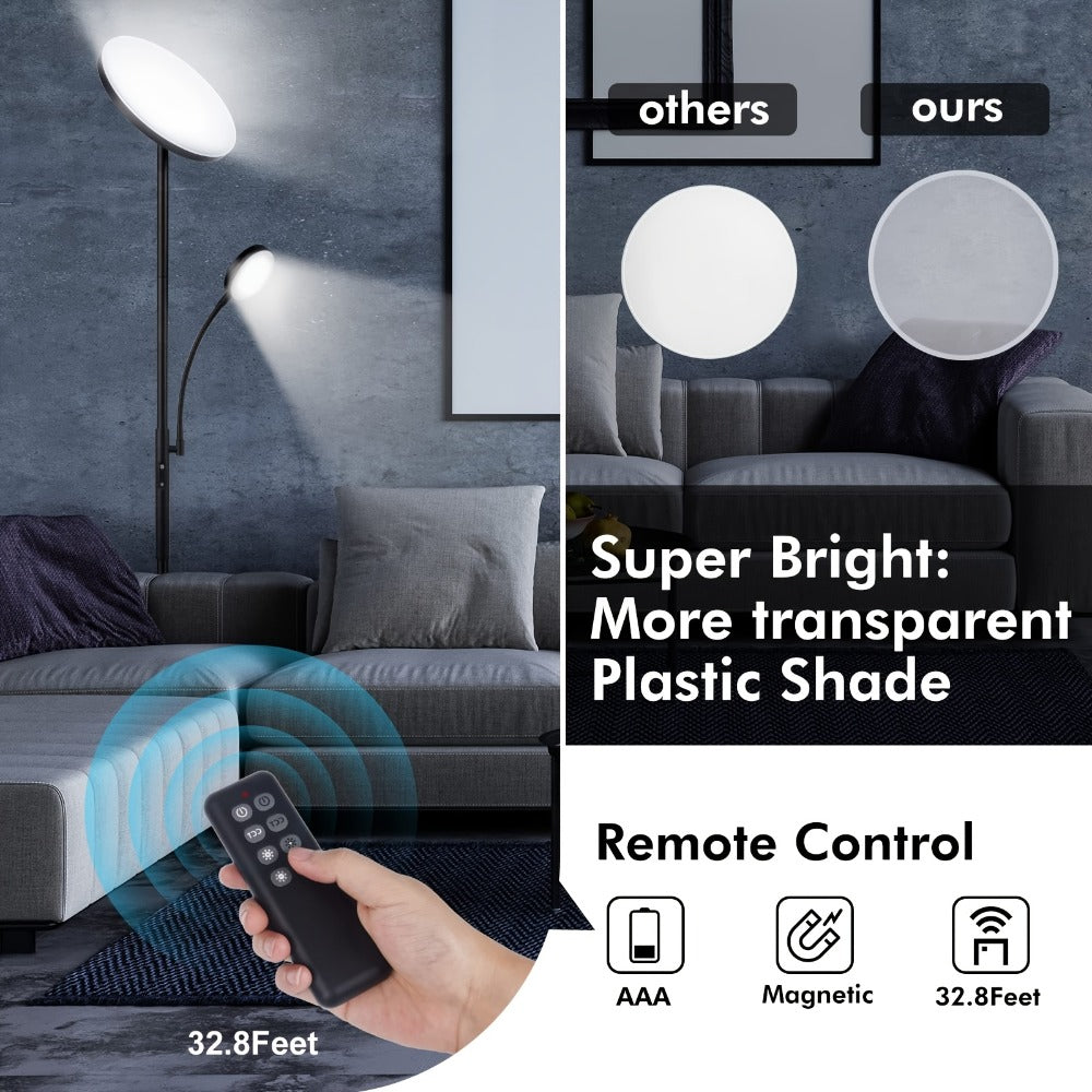 LED Floor Lamp with Reading Light – 27W 2300LM Dimmable Torchiere Standing Lamp, 4 Color Temperatures, Remote & Touch Control, Metal Base for Living Room Bedroom Home Office (Black - product image 6