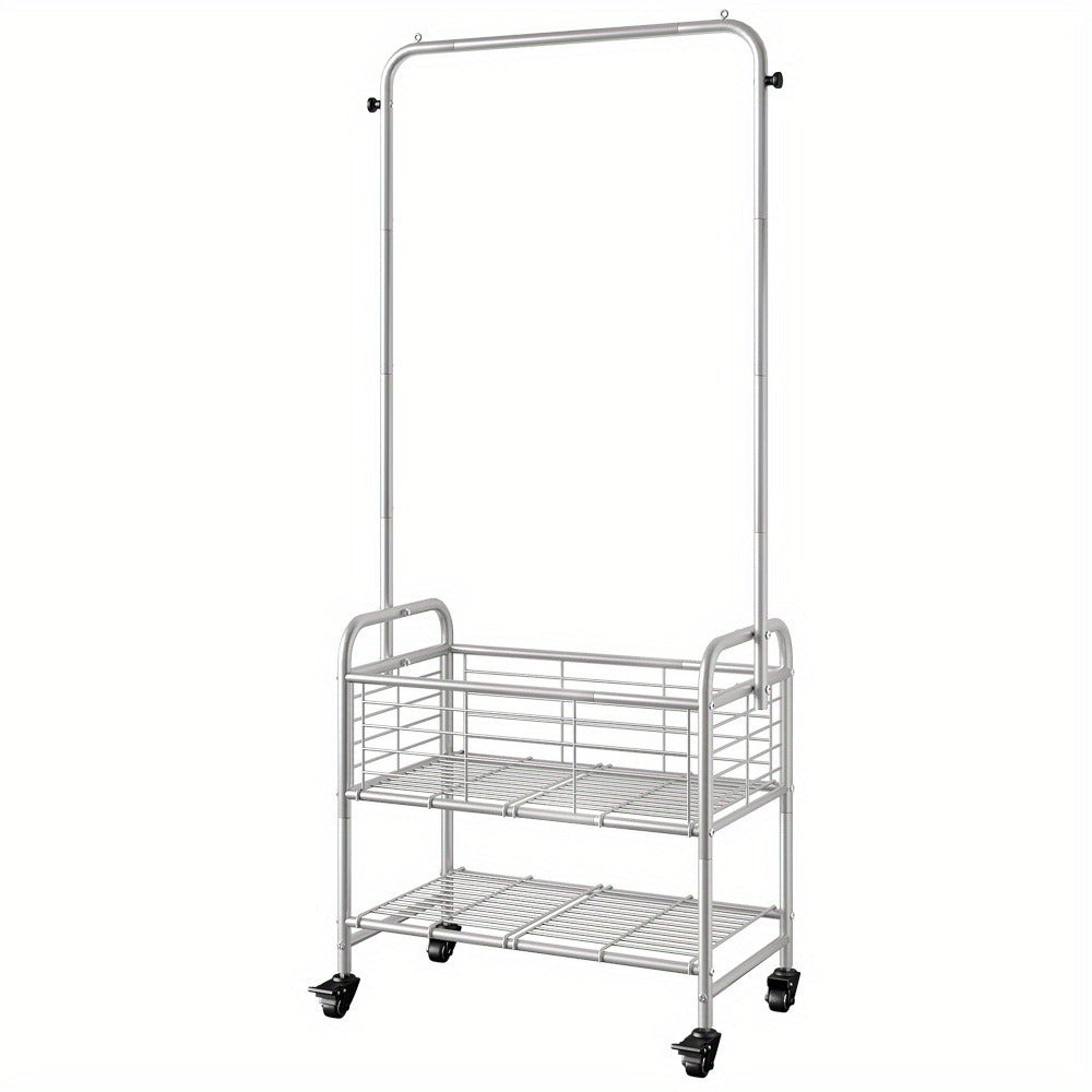 Rolling Laundry Basket with Wheels and Hanging Rack, Laundry Sorter Cart with Shelf and Locking Casters, Heavy Duty Steel Frame, Multifunctional Clothes Hamper for Laundry Room Bed - product image 7