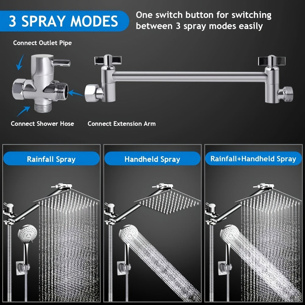 High Pressure Rainfall Shower Head Combo with Handheld Spray – 9 Spray Settings, 180° Adjustable Bracket, Stainless Steel Hose, Anti-Clog Nozzles, Modern Bathroom Shower System - product image 6