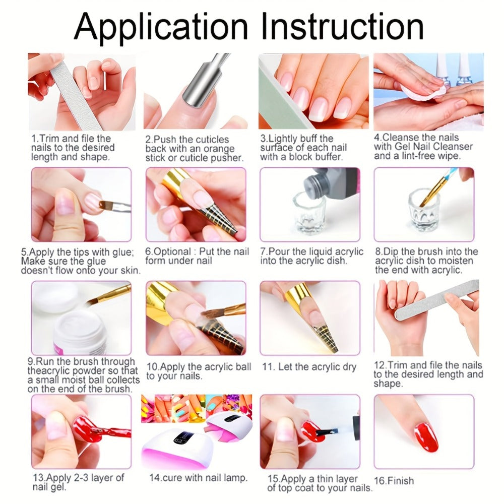 Acrylic Nail Powder Kit 12 Colors Glitter – Complete Beginner Nail Extension Tool Set with Nail Plate, Press Bottle & Extension Paper Holder for Salon & DIY Home Nail Art - product image 4