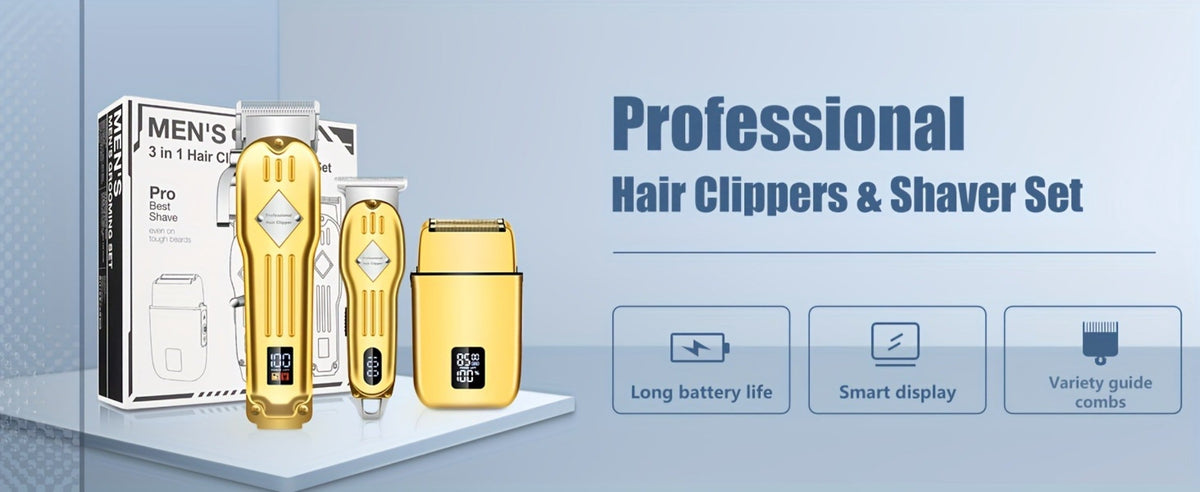 Foil Shaver Grooming Kit for Men 3-in-1 – Hair Clipper Detail Trimmer Adjustable Blades USB Rechargeable LCD Display Complete Barbershop Accessories Set Holiday Gift for Him - product image 11