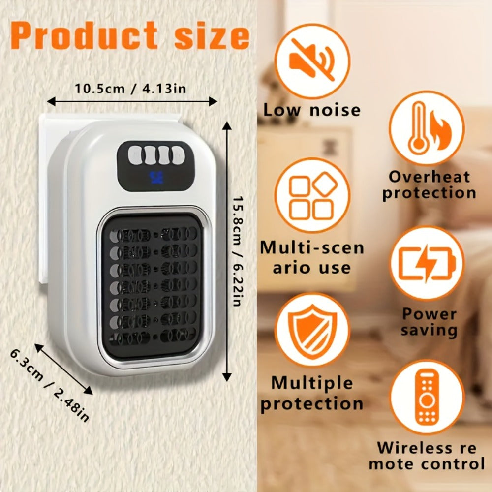 Wall Mounted Mini Electric Space Heater – Fast Heating, 3 Modes, Adjustable Temperature, Overheat & Tilt Protection, Display Screen, Portable Plug-In Heater for Home, Office, Bathr - product image 4
