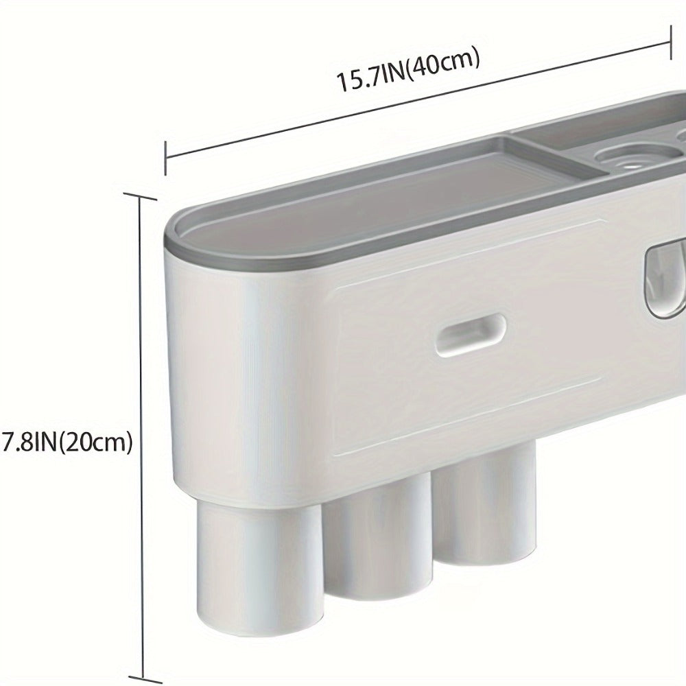 Wall Mounted Toothbrush Holder with Automatic Toothpaste Dispenser - 3 Cups Bathroom Organizer, Space-Saving Toothbrush Cup Holder for Family, Black & Gray - product image 4