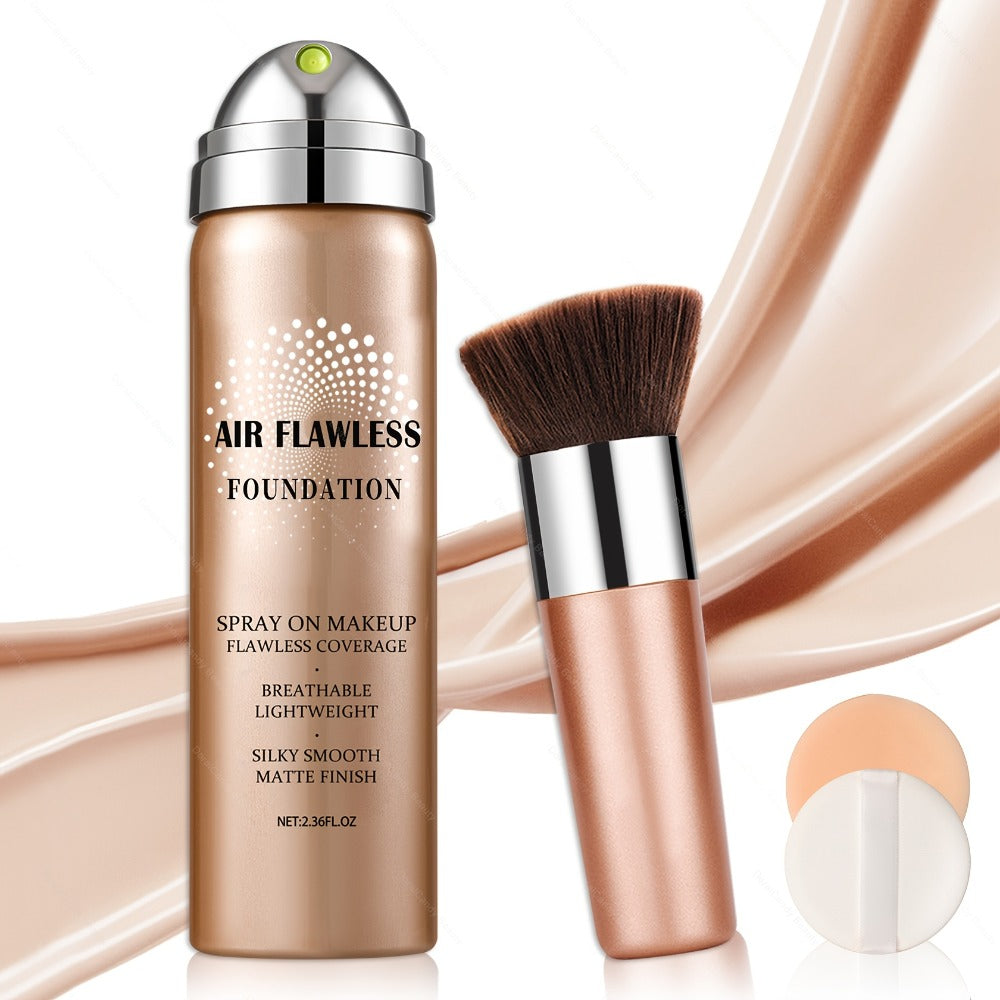 Full Coverage Liquid Foundation Airspray Kit Buildable Formula 6 Shades - Natural Beige Nude Porcelain Tan Medium Long-Lasting Natural Satin Finish, Daily Party Makeup with Puff Ap - product image