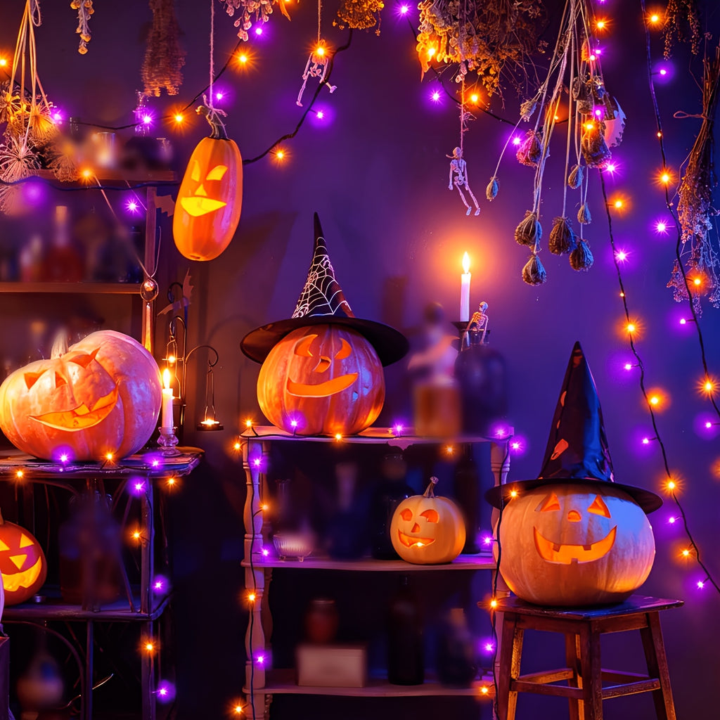 1 Pack of Solar Halloween String Lights, Spooky Vibe 39FT-100LED Fairy Lights in Orange and Purple for a Creepy Atmosphere, IP65 Outdoor Splash-Proof - product image 9