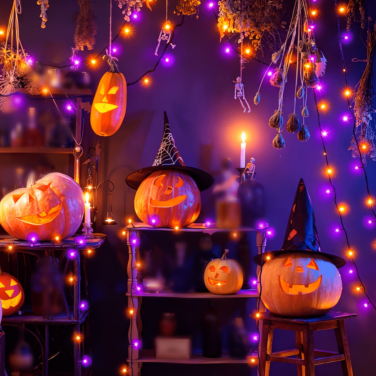 1 Pack of Solar Halloween String Lights, Spooky Vibe 39FT-100LED Fairy Lights in Orange and Purple for a Creepy Atmosphere, IP65 Outdoor Splash-Proof - product image 9