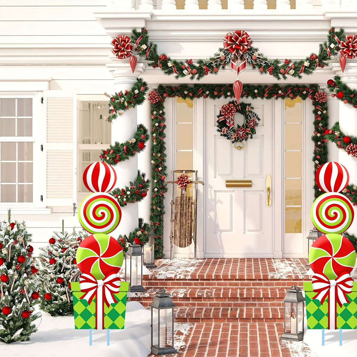 2D Flat, [2D Flat] [2D Flat] Christmas Peppermint Candy Lawn Stake Set of 2, Giant Swirl Lollipop Yard Cutout, Festive Outdoor Front Garden Christmas - product image