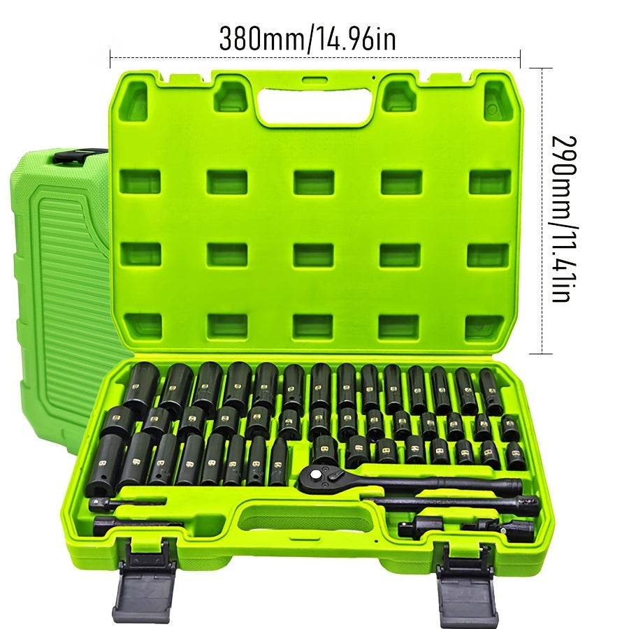 34pcs Impact Socket Set with 1/2" Drive Or 53pcs Tool Set Or 50pcs Impact Socket Set with 3/8" Drive, SAE (5/16" to 3/4") and Metric (8 to 22mm) Sizes, 6-point - product image 2
