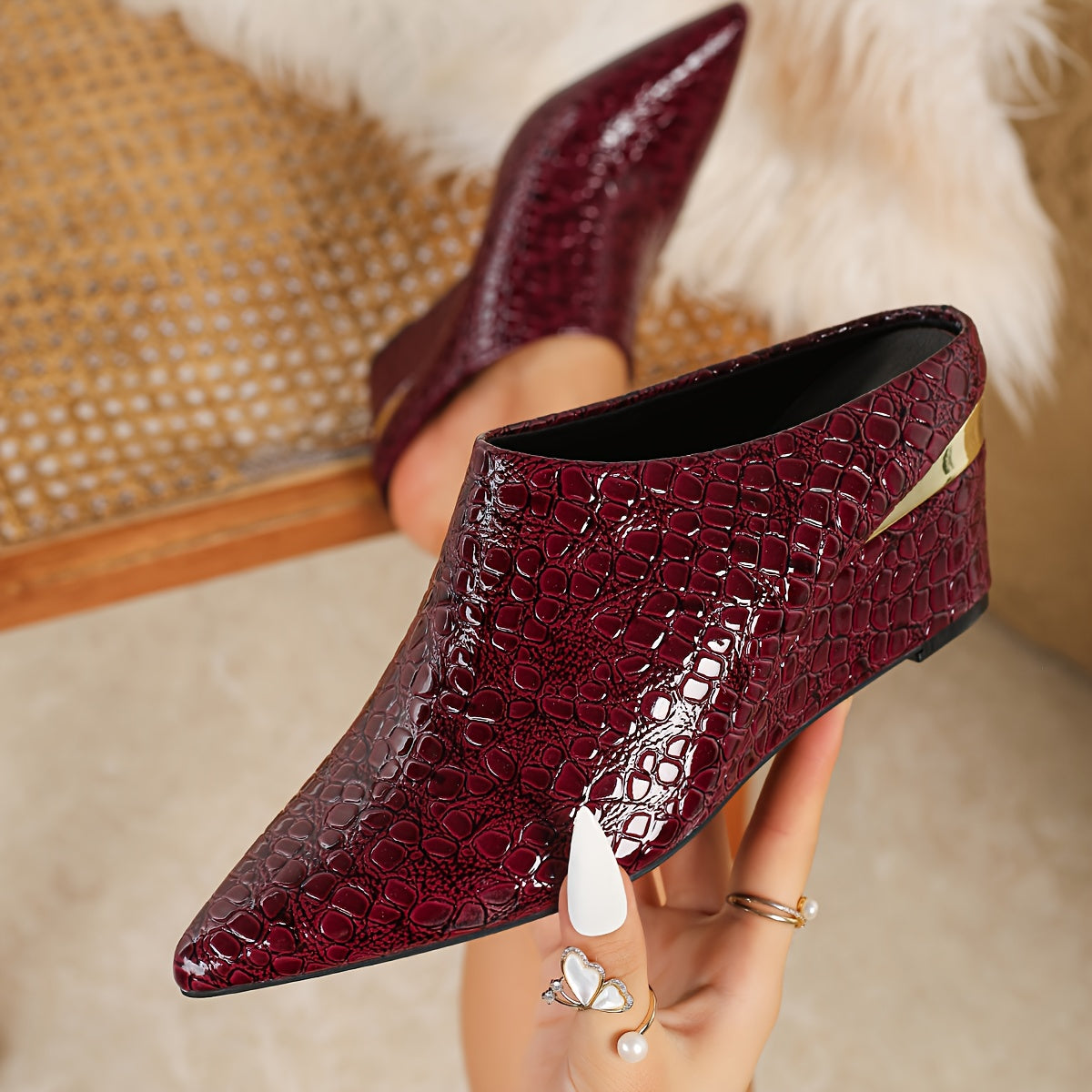 1 Pair Of Wedge , Stone Pattern, Blue and Green Wedge Shoes, Large Size Simple, One Foot Pedal, Pointed Toe Deep Mouth, Four Seasons Shoes, European and - product image 37