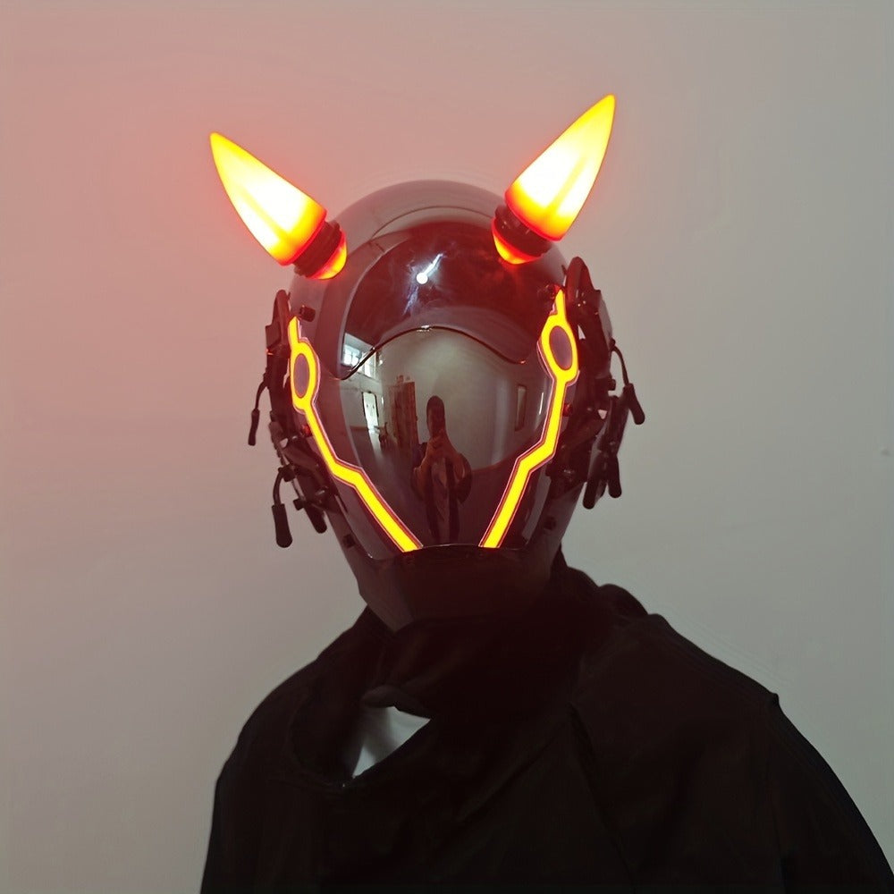Battery-Powered LED Full Face Mask for Halloween, Christmas, Easter, Rave Music Festival & Party, Unisex Adult Costume Prop, Cool Gift for Men & Women | Electric Pink Punk Cosplay Mask with Helmet