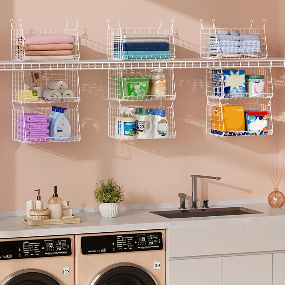 Hanging Laundry Basket Organizer 3pcs - Foldable Laundry Bag with 360° Rotating Hook for Washing Machine & Drying Rack, Space Saving Metal Mesh Laundry Hamper for Bathroom, Laundry - product image 2
