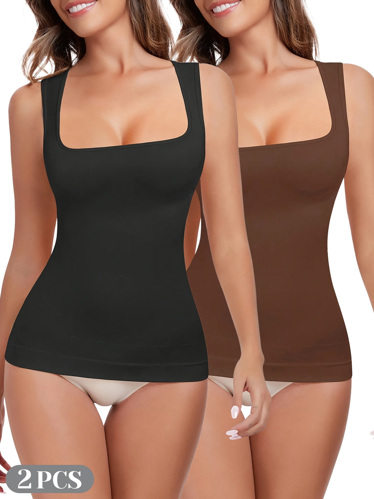 2pcs Tummy Control Shapewear Compression Tank Tops For Women Seamless Square Neck Body Shaper Camisole, Durable, Comfortable and Breathable, It Is Suitable For - product image 21