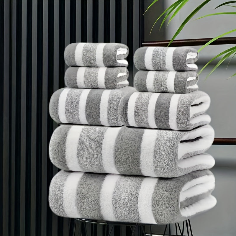 Towel Set 8 Piece Two-Color Striped - Super Absorbent Soft No Hair Loss Bath Towel Combo | 2 Bath Towels 2 Face Towels 4 Hand Towels | Grey Red Blue Green | Bathroom Family Hotel S - product image 21