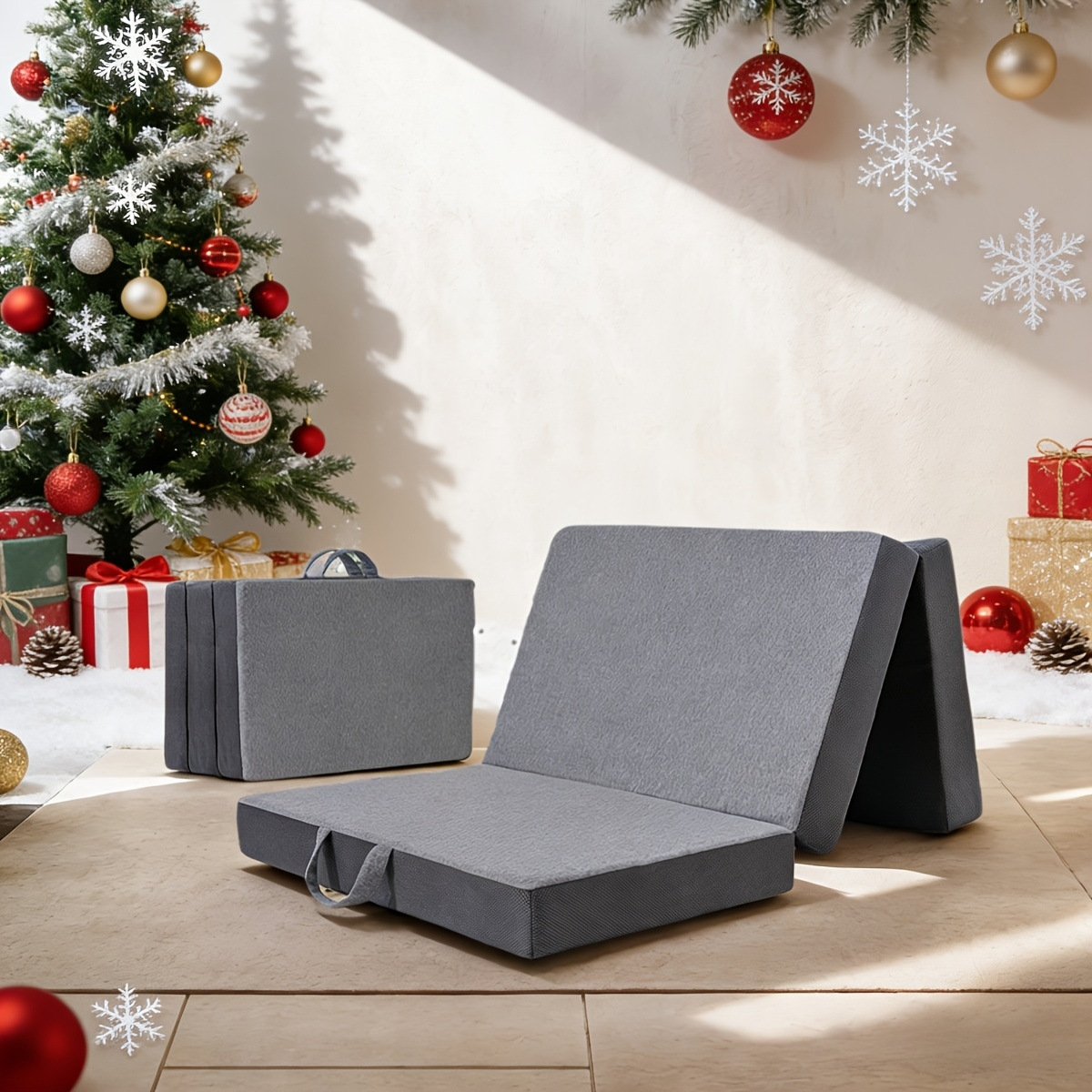 Folding Memory Foam Mattress Tri-Fold Carry-along Floor Bed with Washable Cover – Twin, Single, Full, Queen Size Available – 3/4/6 Inch Thick Foldable Sleeping Pad for Camping, Travel, Guest, Yoga