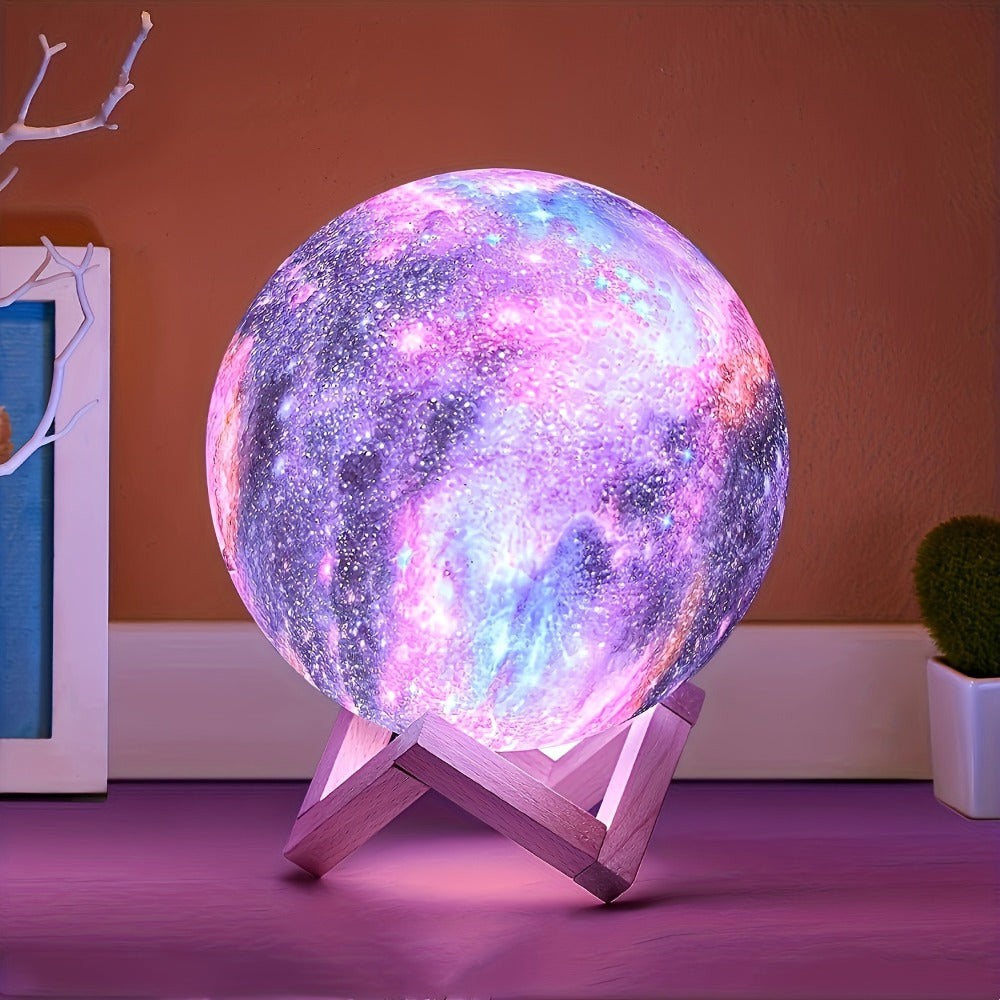 Moon Lamp 128 Colors Ball LED Night Light with Wooden Bracket, USB Plug-in, Remote Control & Infrared Sensor, 5.9 Inch Color Changing Globe Lamp for Bedroom, Living Room, Cafe, Off - product image 4