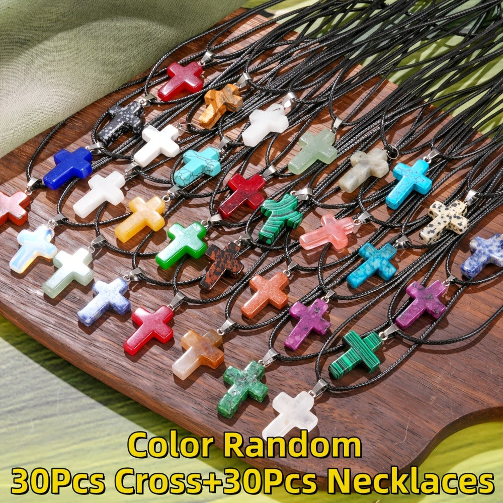 Crystal Natural Stone Pendant Necklace Set Bulk 60Pcs 30Sets Hexagonal Shaped Assorted Color for Jewelry Making Craft DIY Daily Wear Gift - product image 5