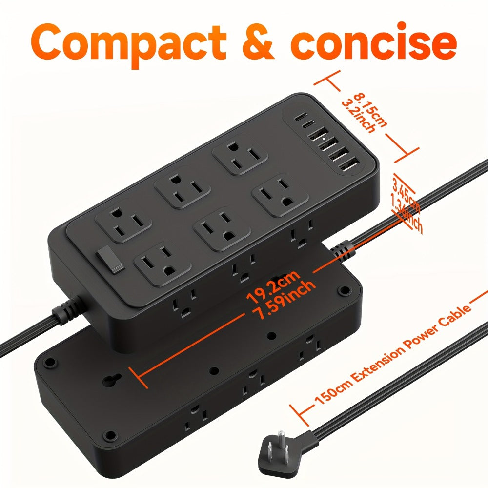 Charging Station Power Strip 18-in-1 with 12 AC Outlets 4 USB-A 2 USB-C Ports Surge Protector Flat Plug 5FT PVC Extension Cord Fire-Resistant for Home Office Travel Desk White Blac - product image 3
