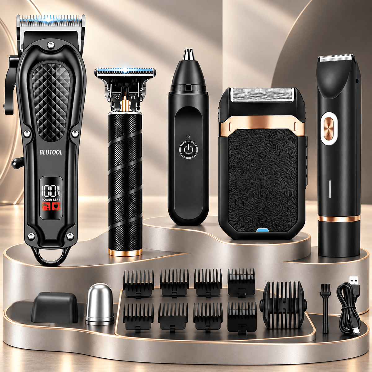 Professional Cordless Hair Clippers, Trimmers & Electric Shaver Set for Men - LCD Display, Barber-Grade, Ideal for Home & Travel, Perfect Father's Day/Birthday/Christmas Gift