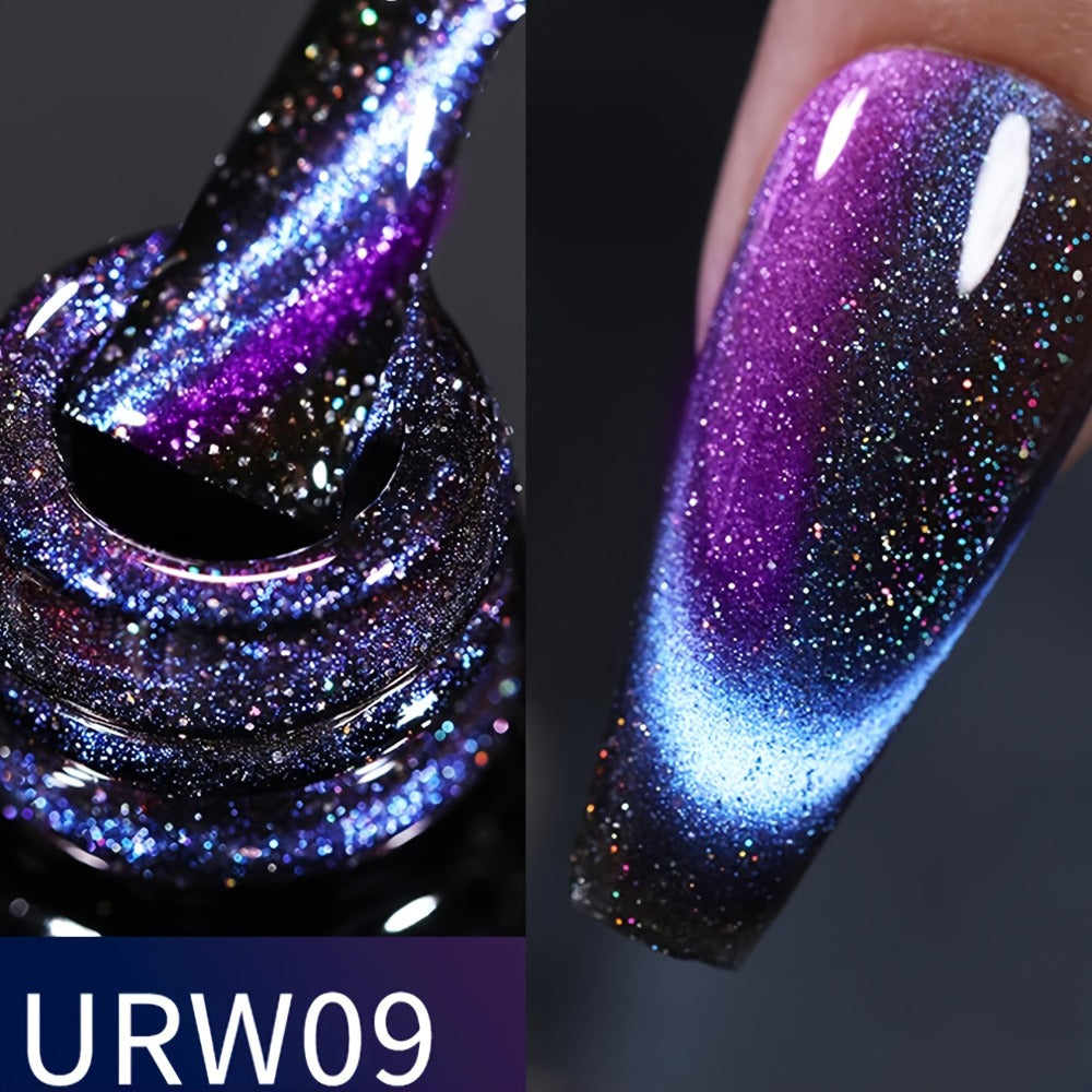 Magnetic Cat Eye Gel Nail Polish 9D Holographic Rainbow Glitter Blue & Purple — LED UV Soak-Off Gel Polish Paraben-Free Water-Based Formula, Salon & DIY Home Manicure Nail Art Gift - product image 4