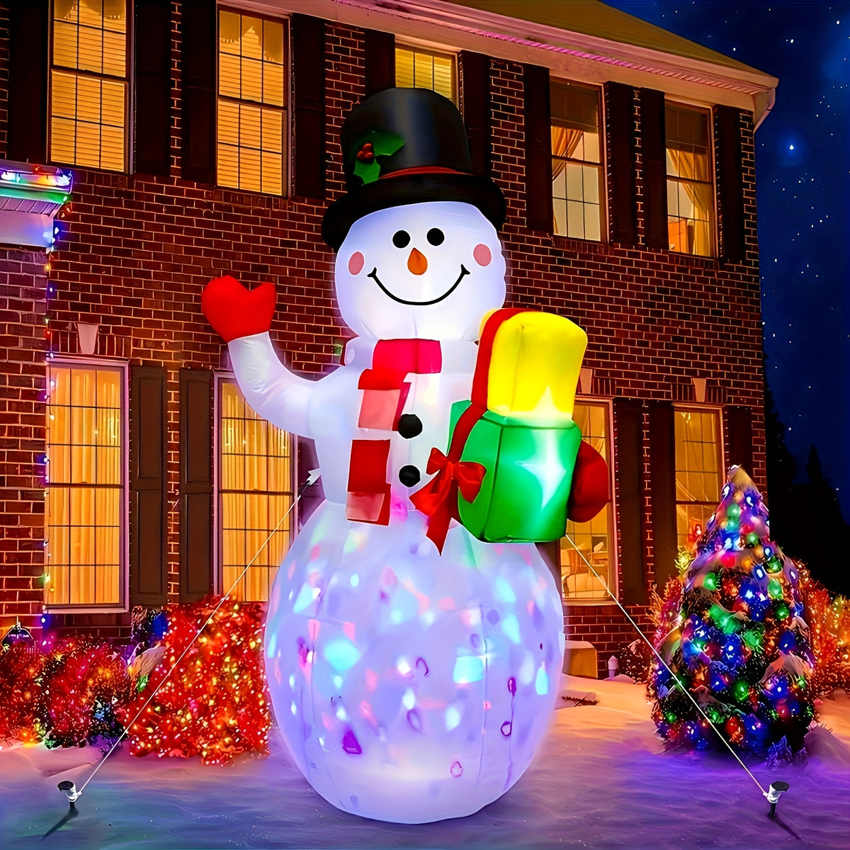 5ft Christmas Inflatable Snowman with Colorful LED Lights - Outdoor Yard Decoration with Lights, Quick Air Blown, Plug Powered - product image 3
