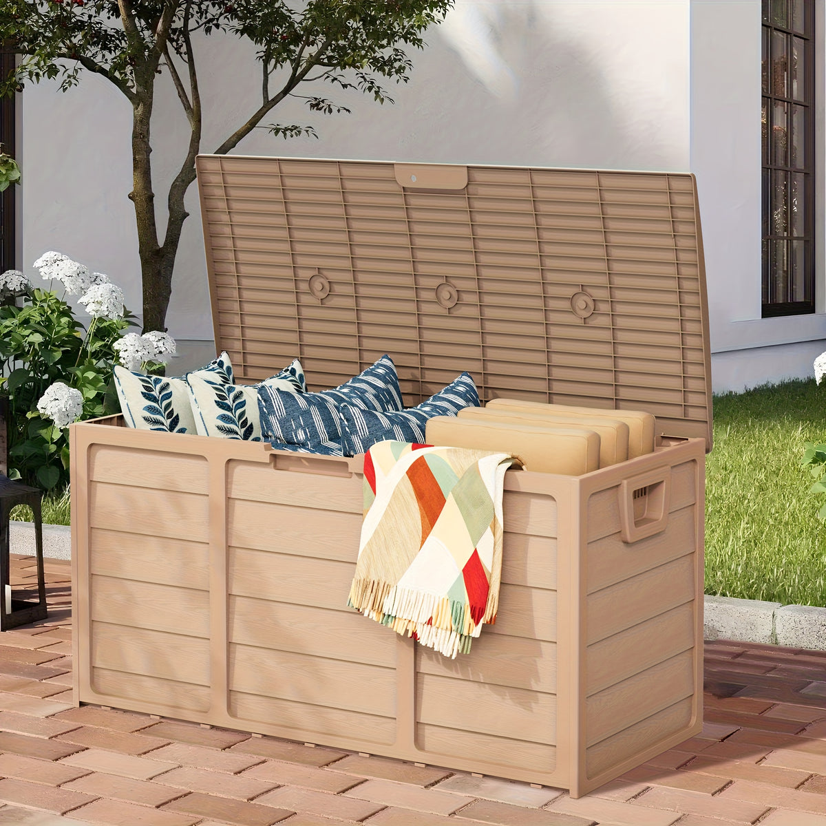 75 Gallon Resin Outdoor Storage Box with Handles, Deck Box with Handles for Pool Accessories, Garden Tools, Camping Gear, Holiday Gift, Easy to Assemble, Box - product image 3