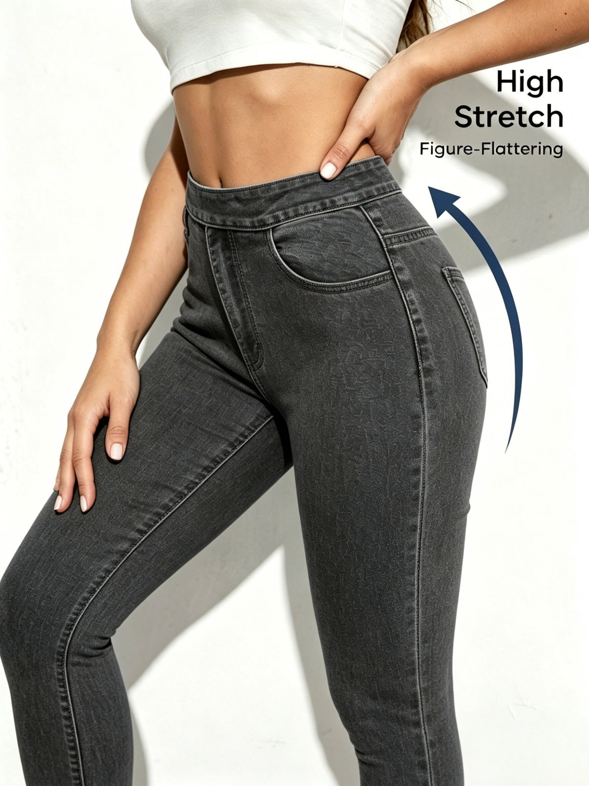 Women's High Waist Stretch Pocket Jeans, Washed Skinny Denim Pants, Tummy Control Hip Lifting Casual Trousers for Work & Daily Wear - product image 15