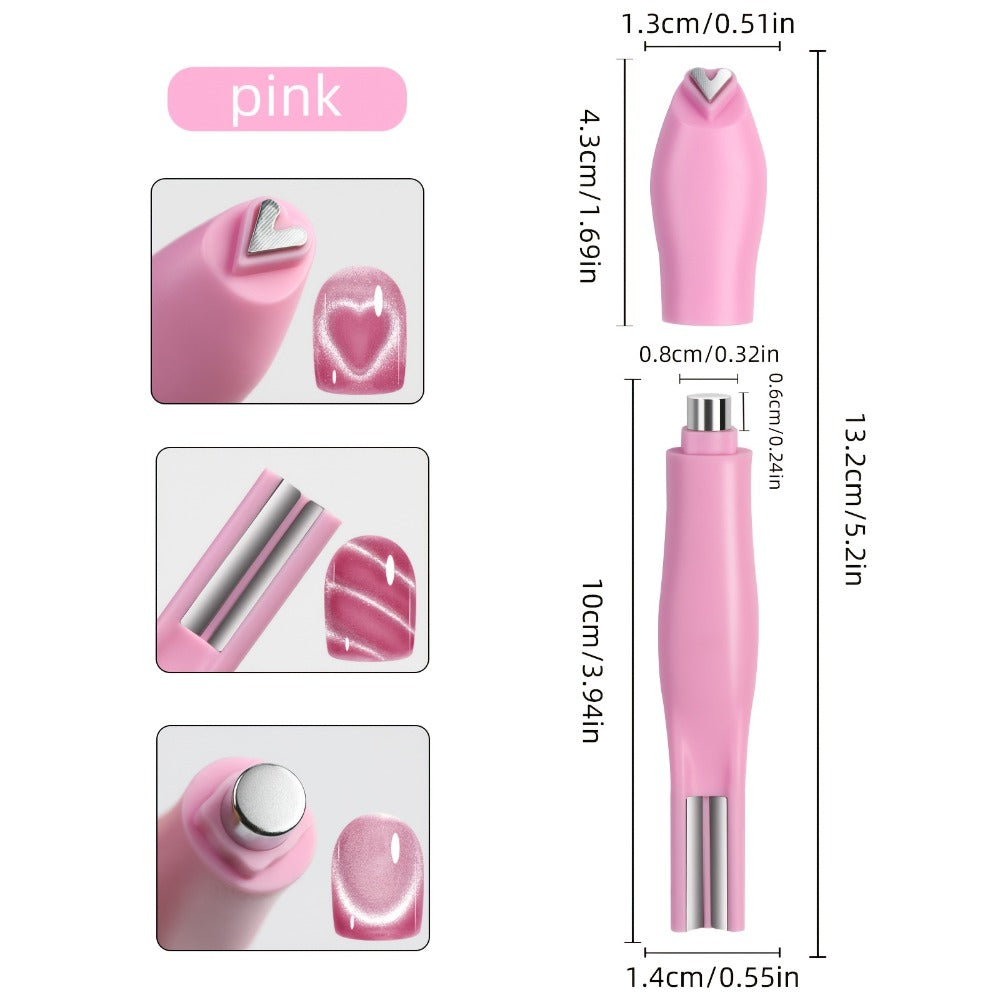 Cat Eye Nail Magnet Set 3Pcs 6-in-1 Magnetic Nail Art Tool – Pentagram Heart Round Cigar Magnets for Cat Eye Gel Polish Linear Star Heart Effects, DIY Home Salon Studio, Pink Desig - product image 6