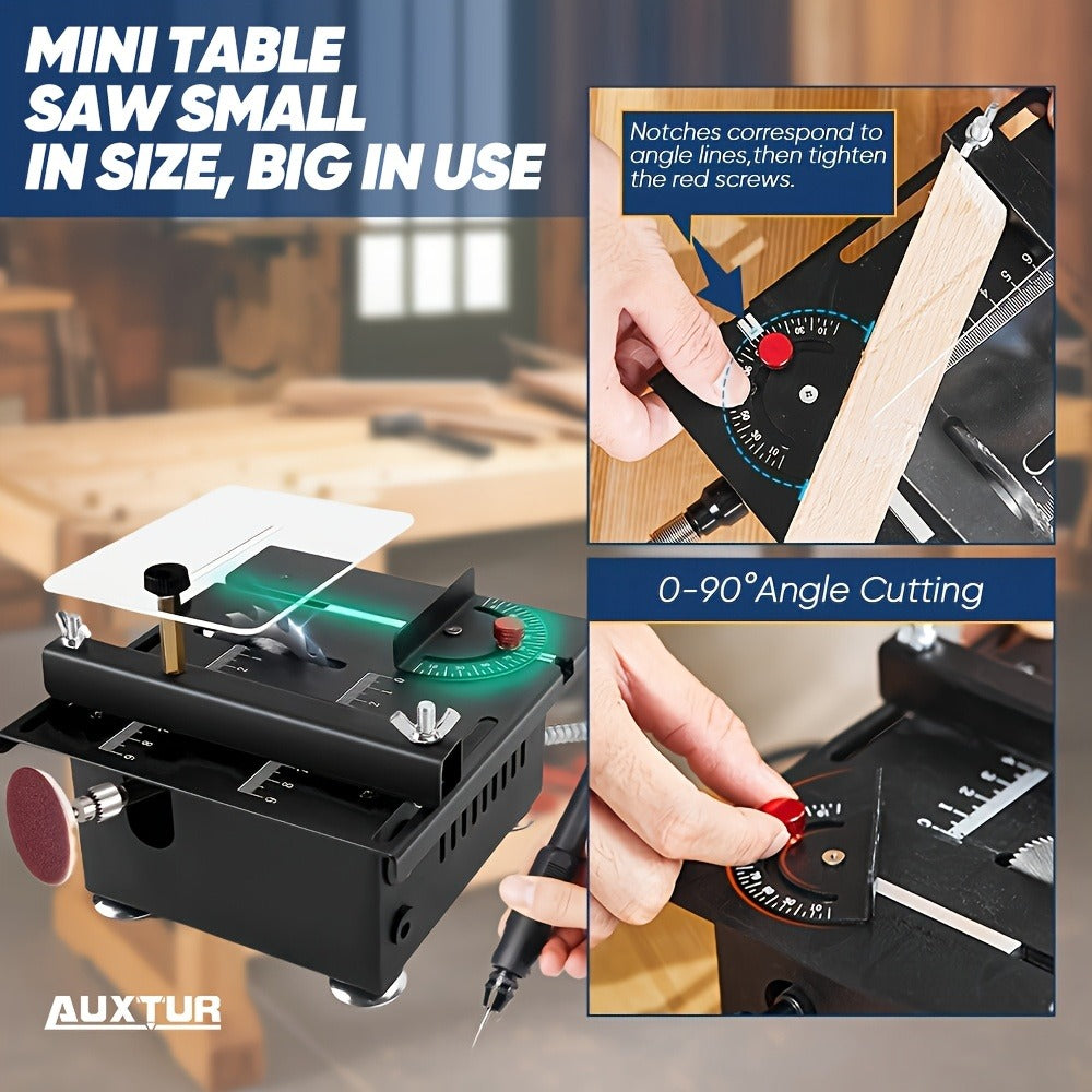 Mini Table Saw Multifunctional Desktop Cutting Machine – 100W Motor, 7-Speed Adjustable, 0–90° Angle Cut, 4 Saw Blades Included, Portable DIY Table Saw for Wood, Metal, Plastic, PC - product image 13