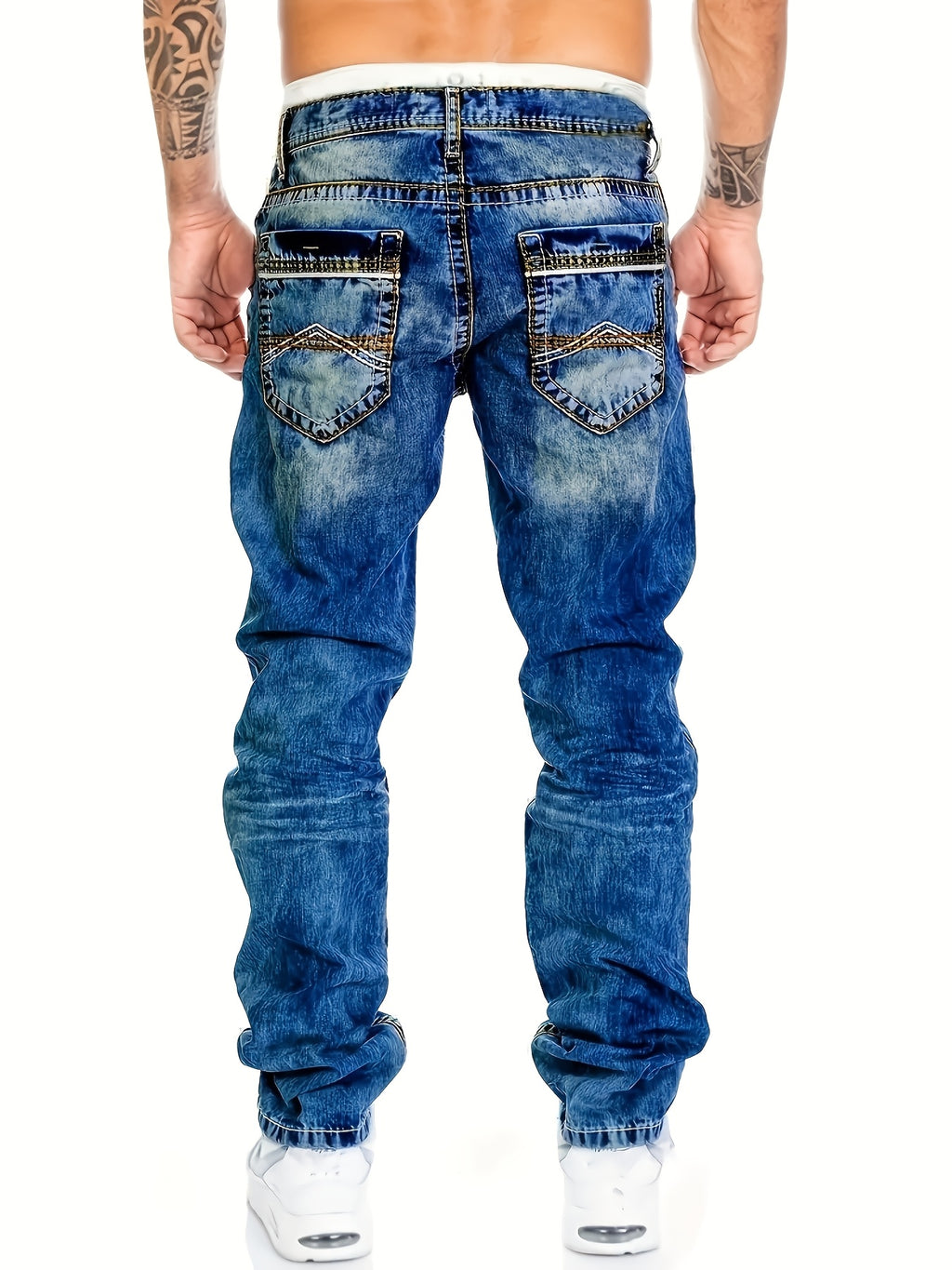 American Snowflake Washed Men's Jeans, Fashionable and Versatile Straight Pants, Elastic Jeans Suitable for All Seasons Pantalones Para Hombres Mens Clothes - product image 5