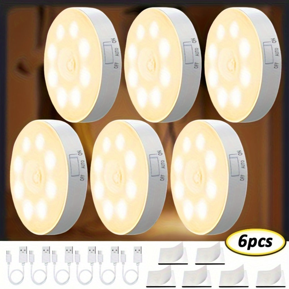 Motion Sensor Night Light 6 Pack Wireless Rechargeable 1000mAh - LED Step Lights with Motion & Light Sensor, Polished Plastic Sconce PVC Shade, Safe Night Lighting for Staircase Be - product image 3
