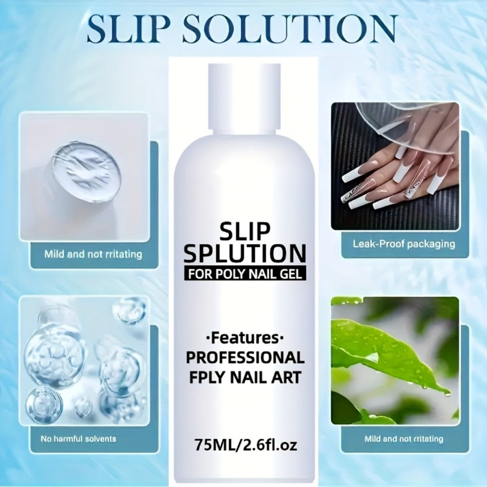 Poly Gel Slip Solution 75ml 2.6oz with Container – Anti-Stick Liquid for Poly Nail Extension Gel Application, Smooth Sculpting & Shaping Tool for Salon & Home Nail Art Beginners &  - product image 2