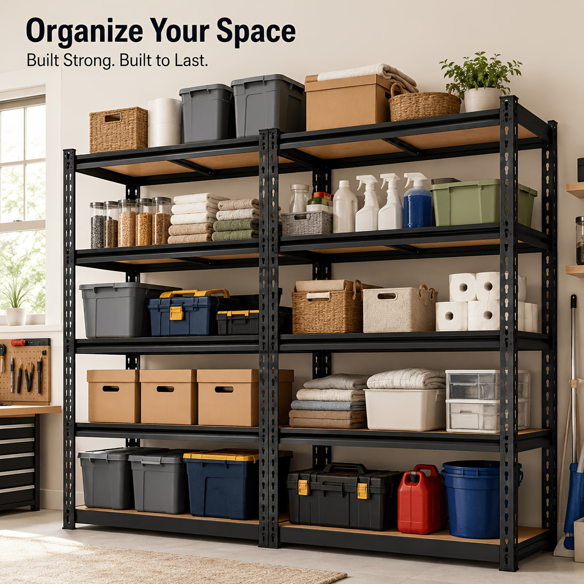 72"H Garage Shelving Unit Heavy Duty 5-Tier Adjustable Metal Storage Rack, 35.5" Or 71" Wide Utility Storage Shelves, Tool Organizer for Garage, Basement - product image 6