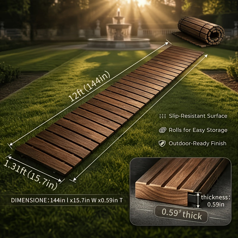 Roll-up Wooden Garden Walkway, Slip-resistant and Weather-resistant Outdoor Path, Suitable for Lawns, Terraces, Courtyards, and Flower Bed Edges - product image 2