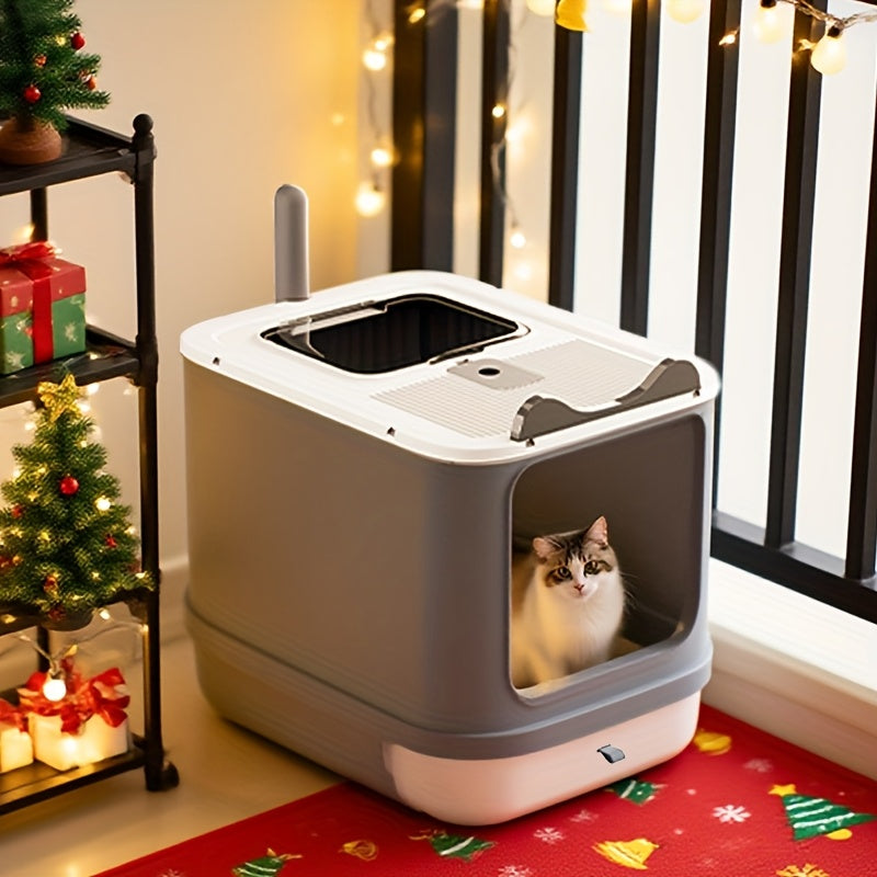 Enclosed Cat Litter Box with Odor Control | Extra Large Covered Design, High Privacy, Easy Clean Modern Cat Toilet for Multiple Cats | White, Pink & Yellow - product image