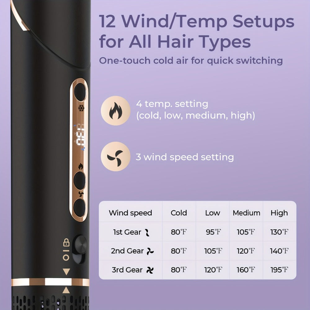 Hot Air Brush 6-in-1 Negative Ion Hair Dryer Brush & Styler 110000 RPM High-Speed Blow Dryer with Curling Iron Straightener Auto-Winding Curler Foldable Handle Storage Bag - product image 2