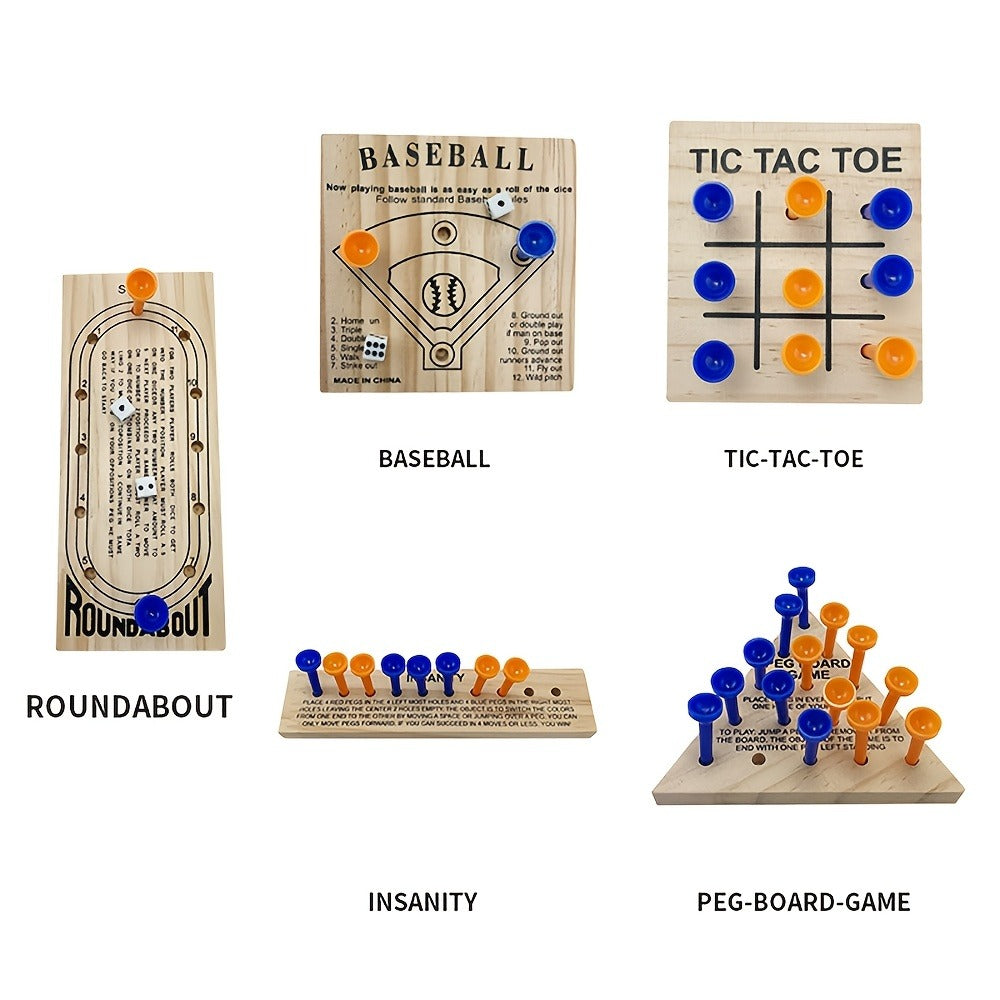 Wooden Board Game Set 5-in-1 | Luban Lock Puzzle Brain Games with Peg Board, Dice & Plastic Pieces, Classic Family Strategy Games Kit for Kids Adults - product image 3