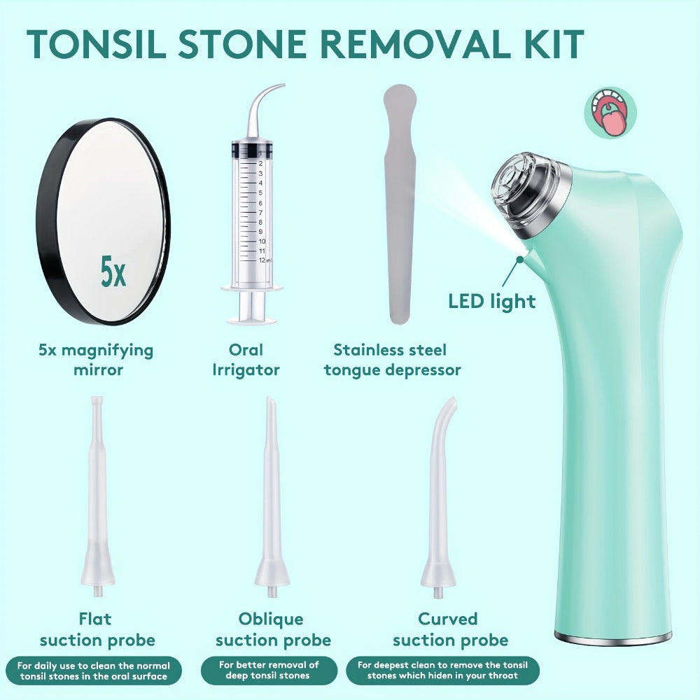 Tonsil Stone Remover Electric Vacuum Kit with LED Light – 3 Suction Modes 5X Magnifying Mirror Oral Irrigator Safe Gentle Tonsillolith Removal Tool for Adults at Home Use Rechargea - product image 11