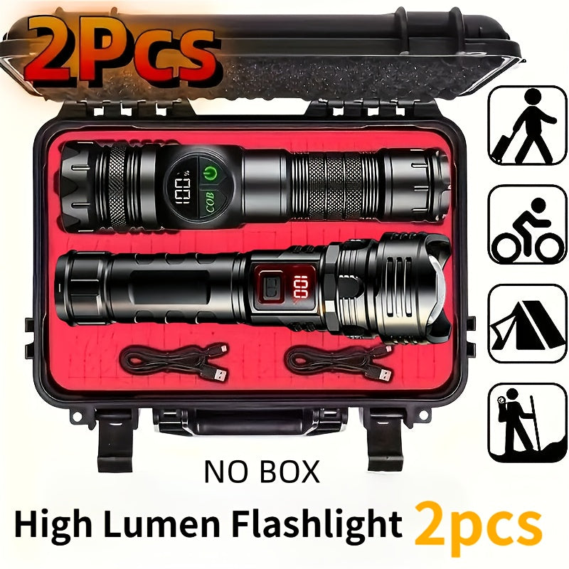 High Lumen Tactical Flashlight 2-Pack | COB Side Light, USB Fast Charging, Zoomable, Multiple Modes for Camping, Cycling, Fishing, Emergency & Outdoor - product image