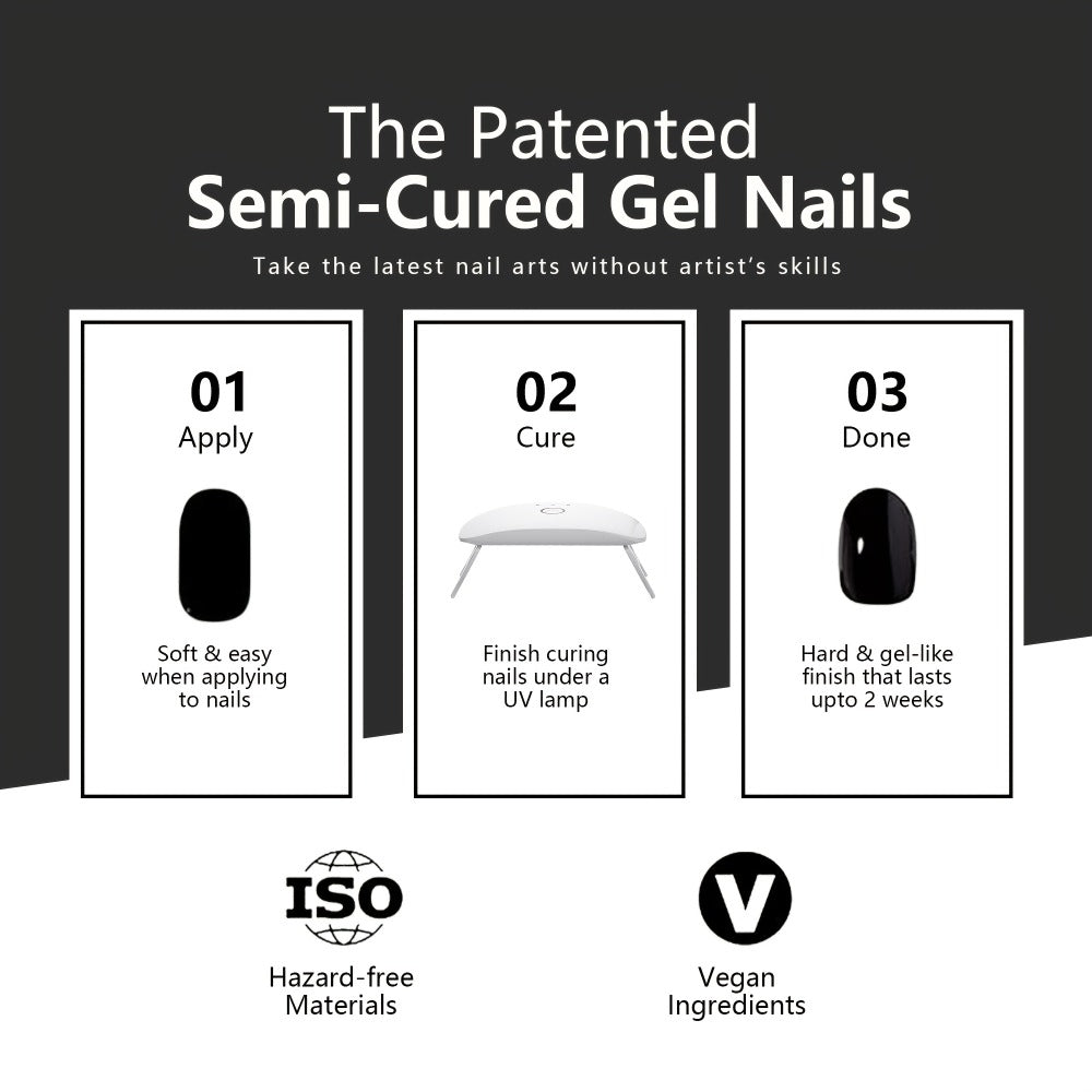 Gel Nail Art Kit Semi-Cured Nail Stickers 20 Designs with Portable UV Lamp Full Coverage Soft Gel Nail Patches Nude Nail Wraps for Women Party Birthday Gift Home Manicure - product image 8