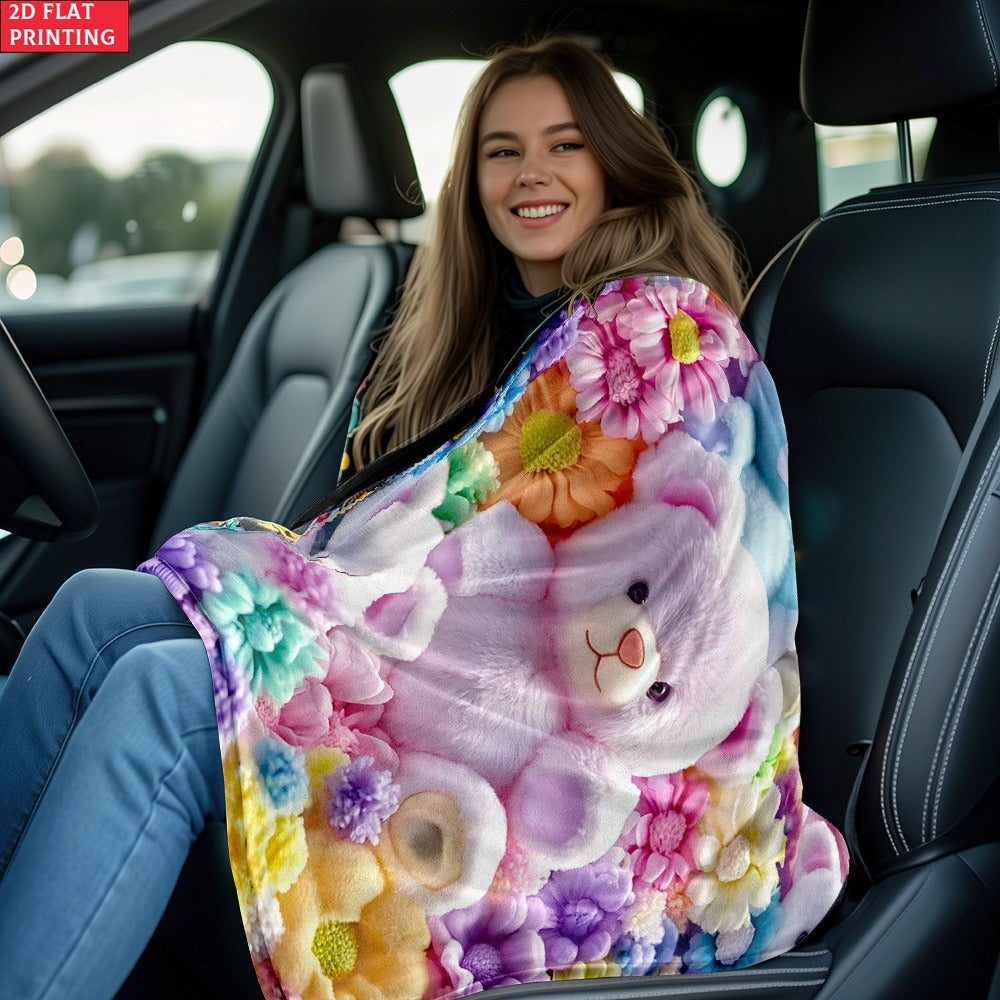 Teddy Bear Floral Blanket 2D Flat Print - Soft Lightweight Colorful Throw for Sofa Bed Travel Camping Office Living Room, Cute Animal Flower Pattern Home Decor Blanket - product image 7