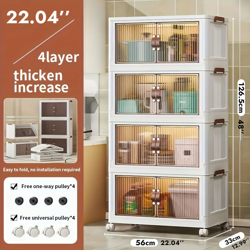 Plastic Storage Box with Wheels and Door Foldable - Large Capacity Rolling Storage Container with Layers for Bedroom, Kitchen, Living Room, Closet Organizer, 56CM Wide - product image 15