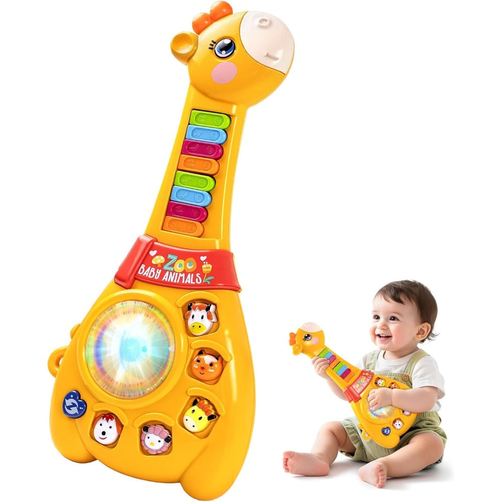 Multi-Mode Musical Learning Toy for Toddlers 1 Year Old, Educational Birthday Gift for Boys & Girls | Giraffe Guitar Toy Baby 12 Months with Piano Keys, Animal Sounds & Flashing Lights